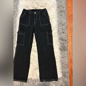 Black Cargo Pants with White Stitching